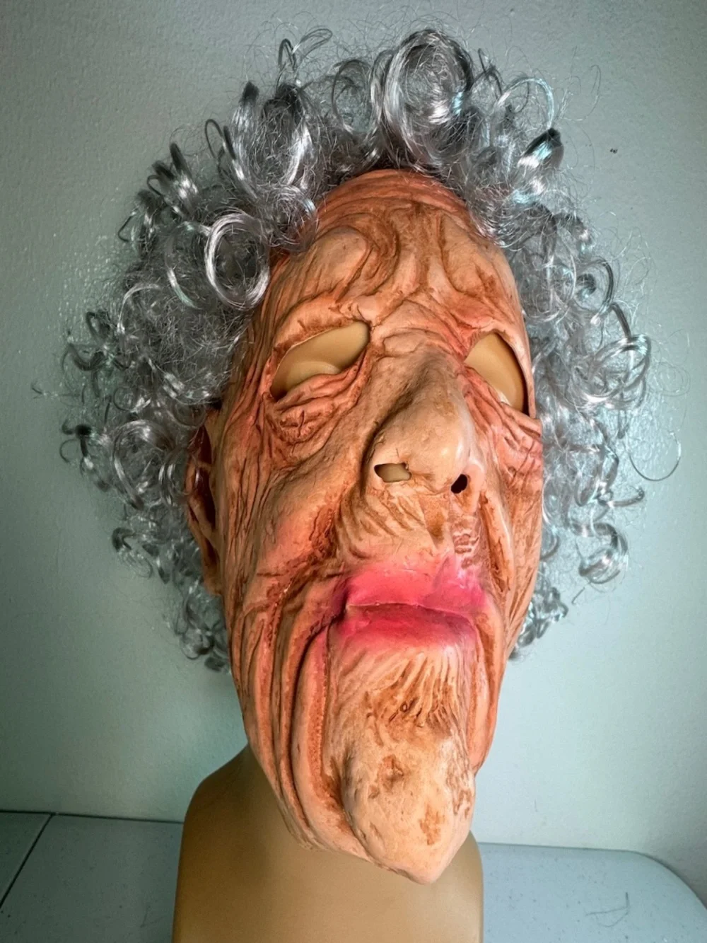 Realistic Old Lady Mask Wig Halloween Latex Costume Elderly Grandma Face Mask